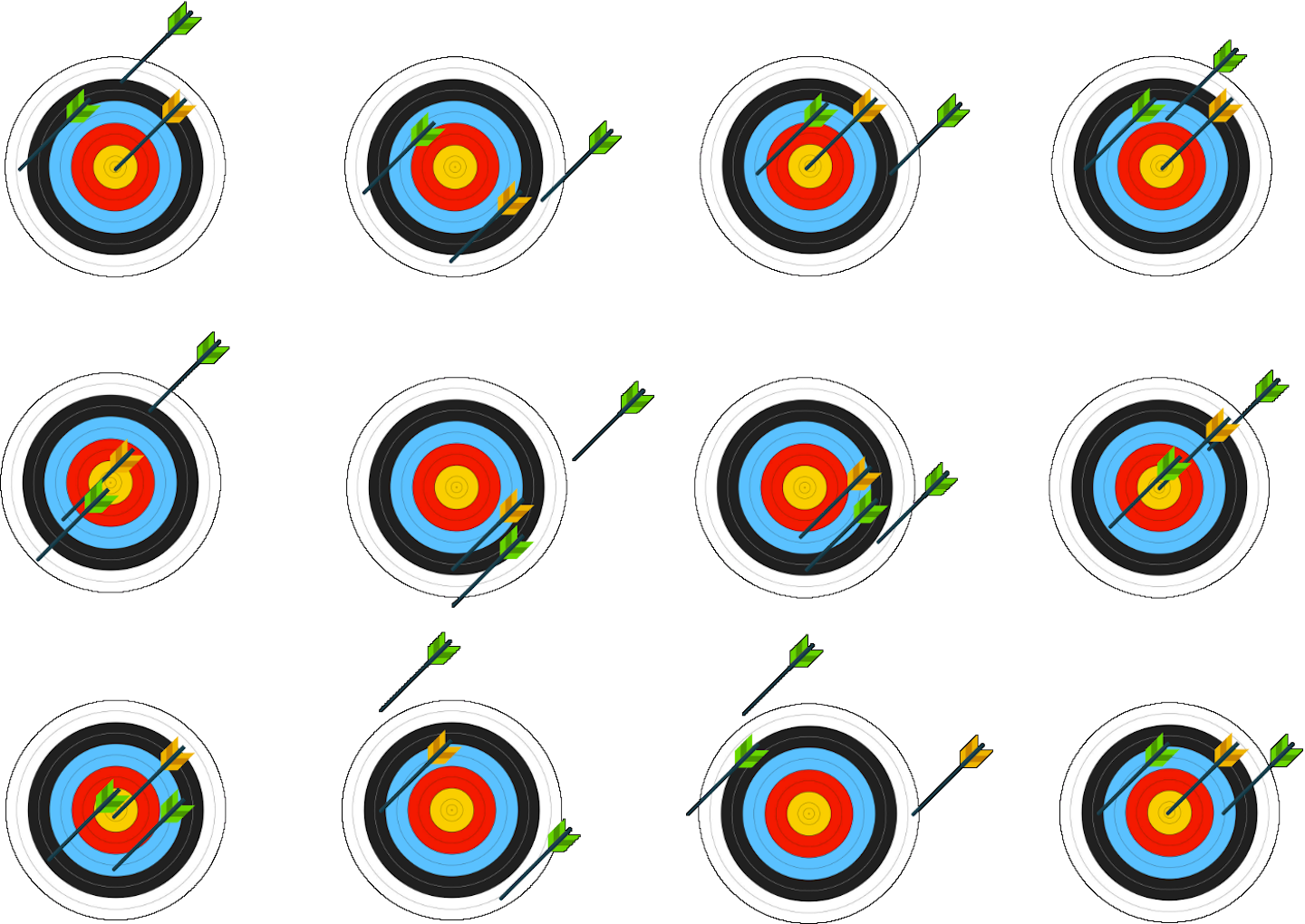 Twelve archery targets