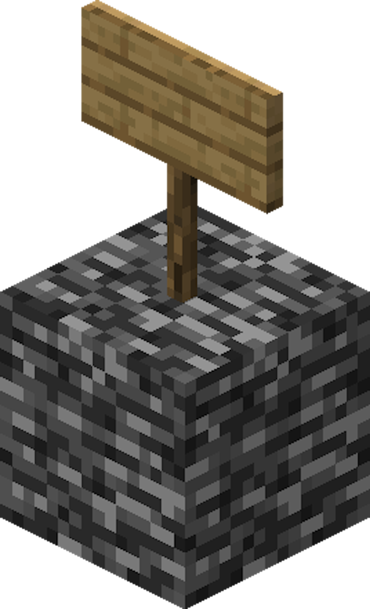 A sign from Minecraft sitting atop a bedrock block